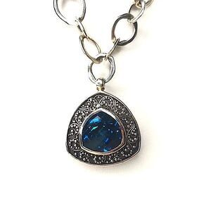 LOIS HILL London Blue Topaz Trillion Cut Sterling Silver Pendant Toggle Necklace